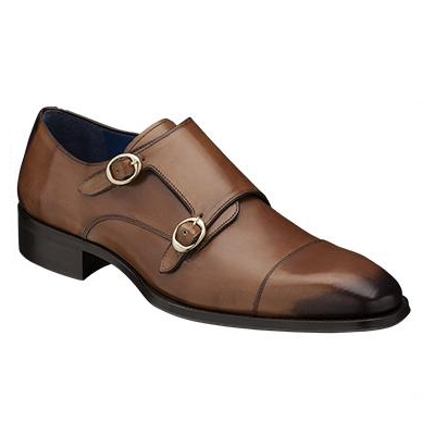 Mezlan Vigolo Calfskin Double Monk Strap Shoes Tan