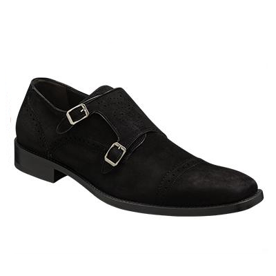 Mezlan Webber Suede Double Monk Strap Shoes Black