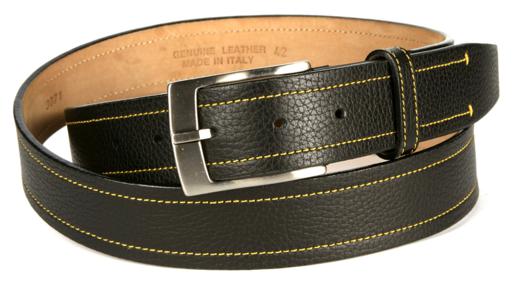 Michael Toschi Onda Calfskin Belt Black / Yellow Stitch