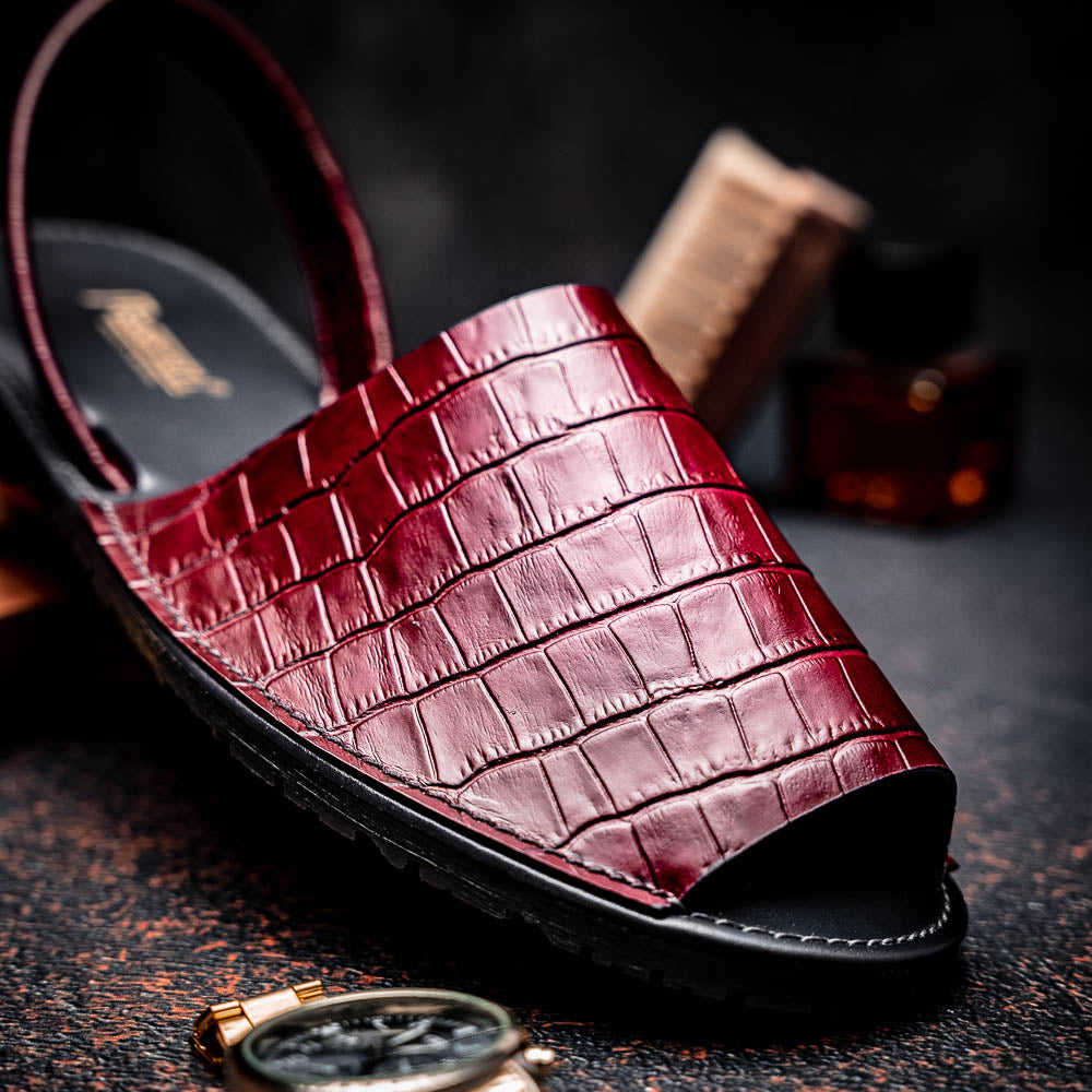 Maseratti Naples Embossed Caiman Minorca Sandals Burgundy