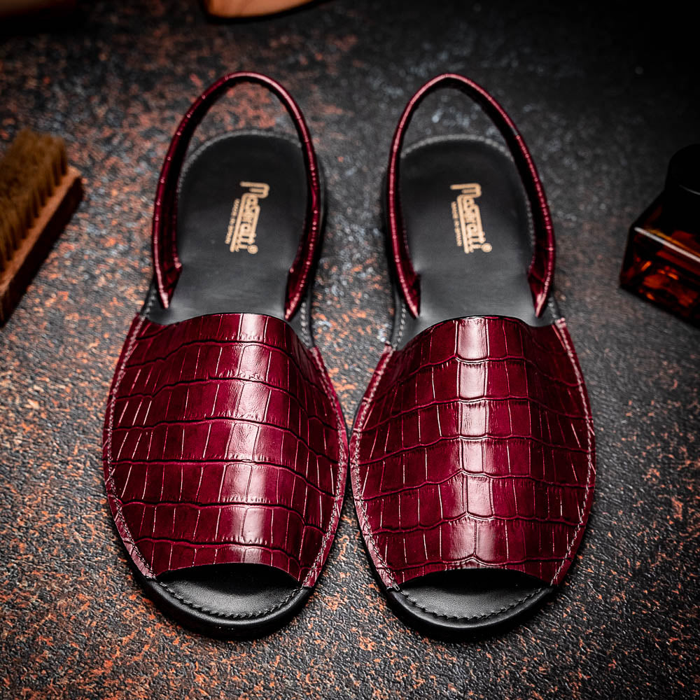Maseratti Naples Embossed Caiman Minorca Sandals Burgundy