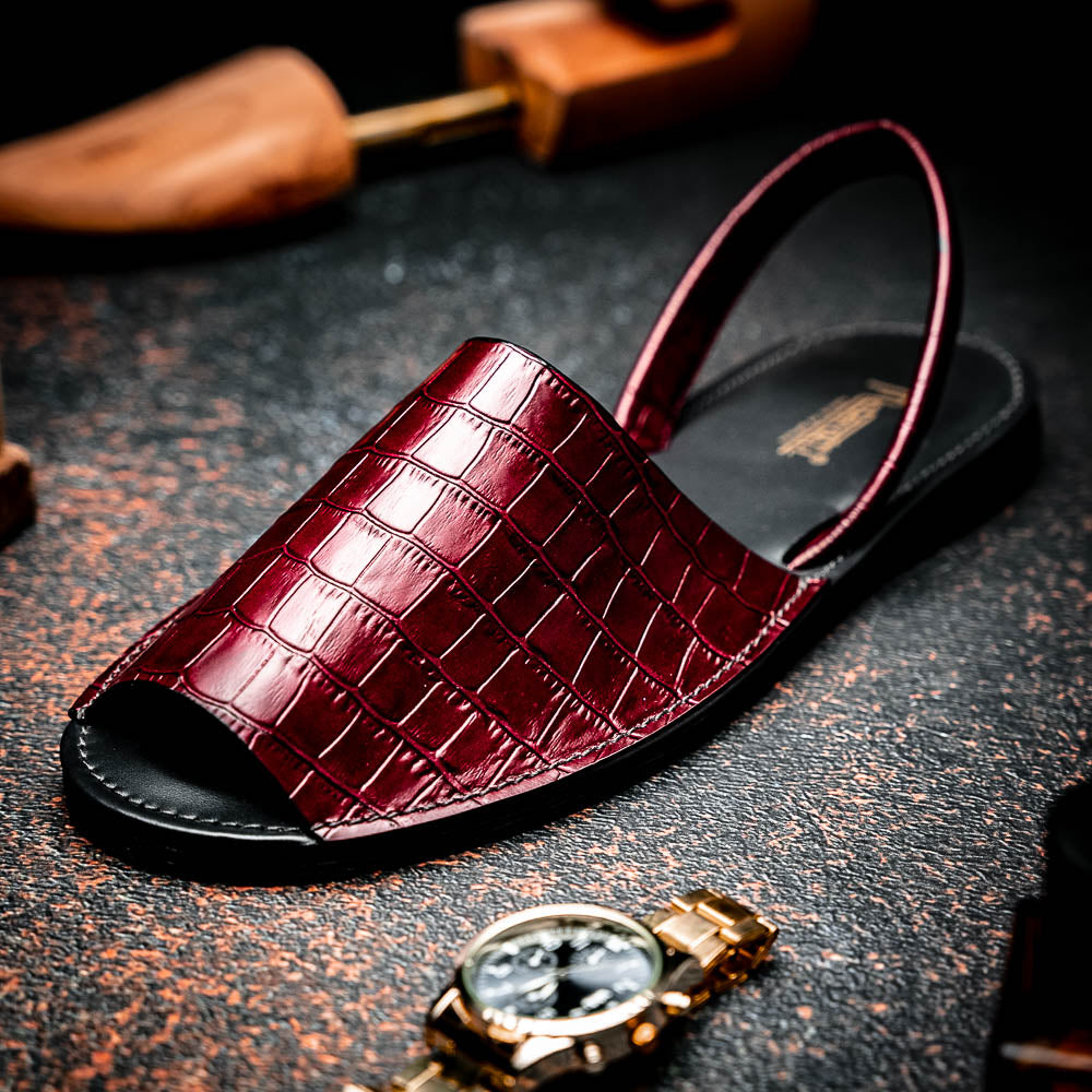 Maseratti Naples Embossed Caiman Minorca Sandals Burgundy