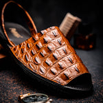 Maseratti Naples Embossed Caiman Minorca Sandals Cognac