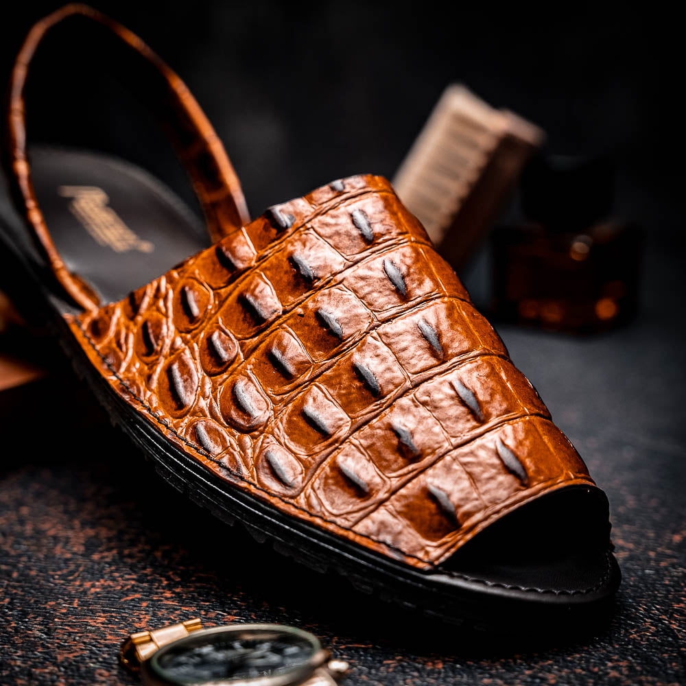 Maseratti Naples Embossed Caiman Minorca Sandals Cognac