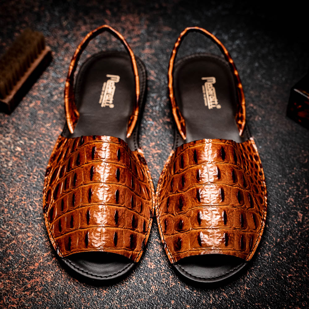 Maseratti Naples Embossed Caiman Minorca Sandals Cognac