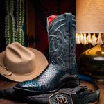 Marco Di Milano Missouri Python Square Toe Cowboy Boot Black / Blue