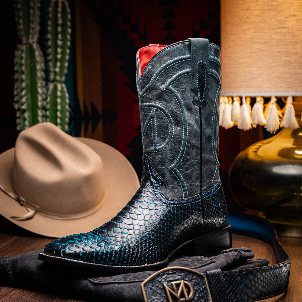 Marco Di Milano Missouri Python Square Toe Cowboy Boot Black / Blue