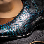 Marco Di Milano Missouri Python Square Toe Cowboy Boot Black / Blue