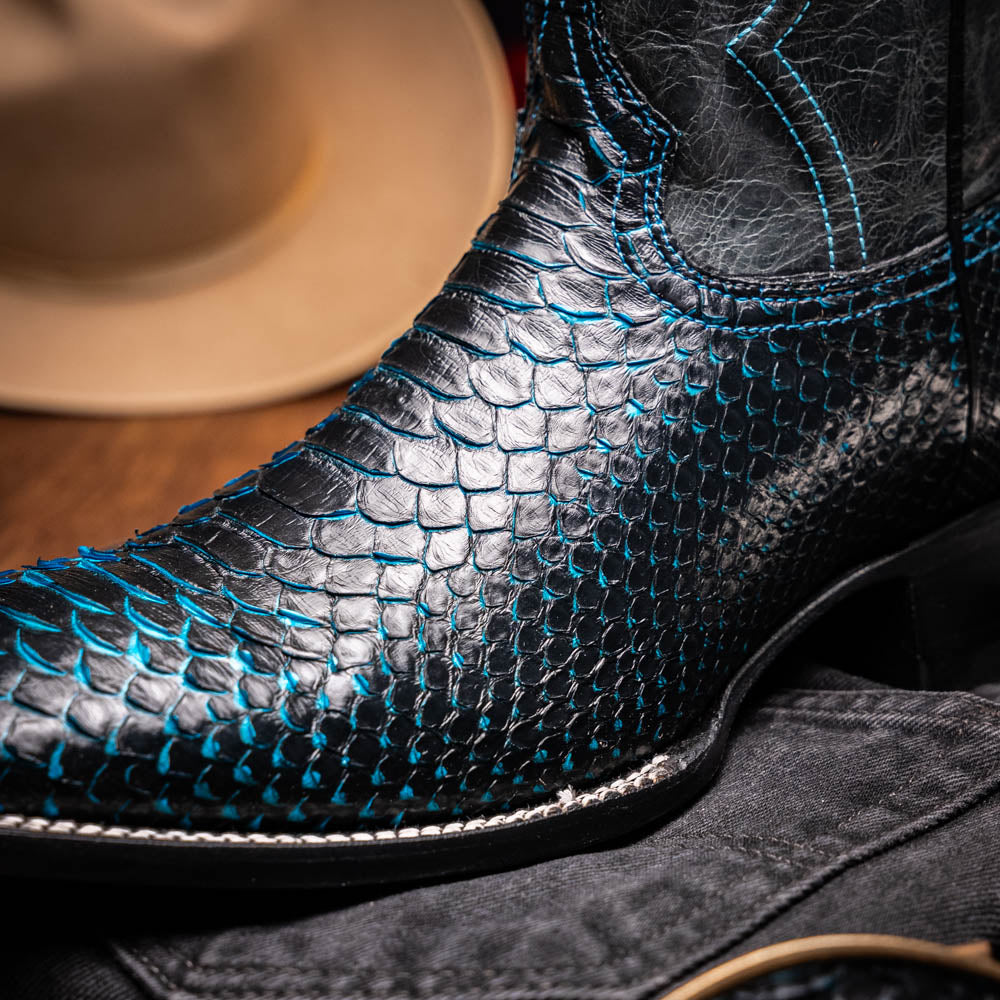 Marco Di Milano Missouri Python Square Toe Cowboy Boot Black / Blue