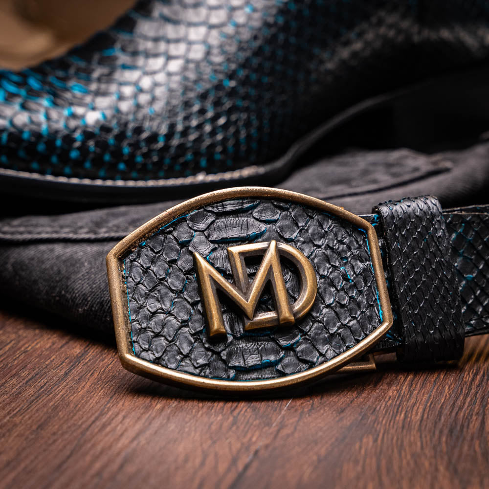 Marco Di Milano Missouri Python Square Toe Cowboy Boot Black / Blue
