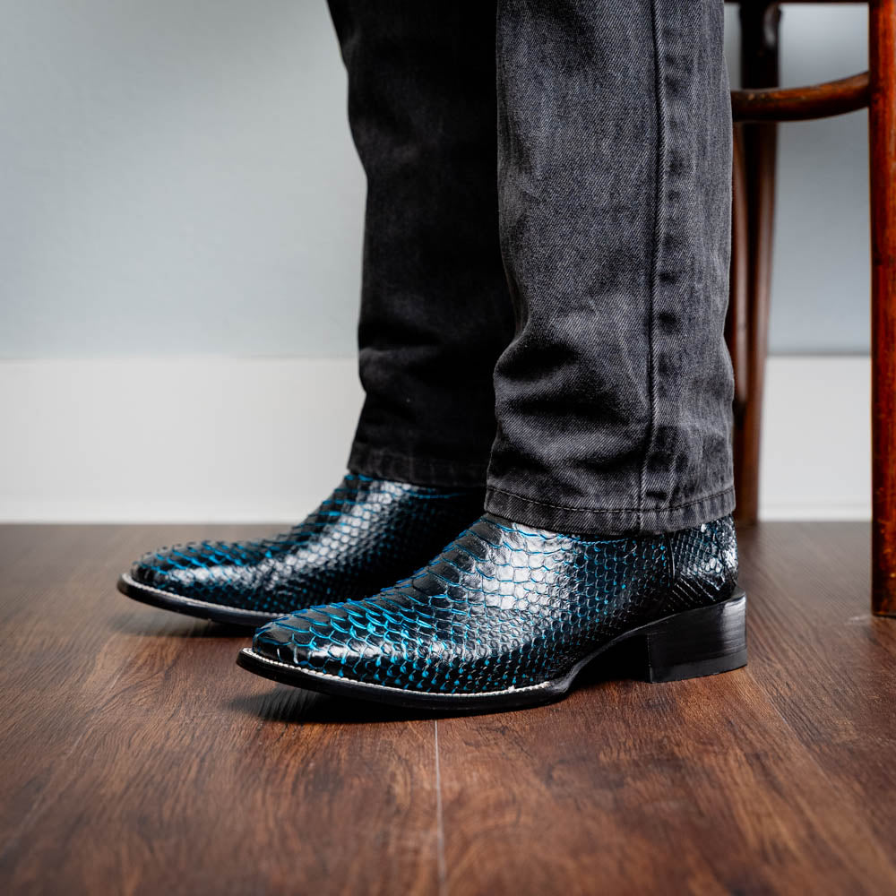 Marco Di Milano Missouri Python Square Toe Cowboy Boot Black / Blue