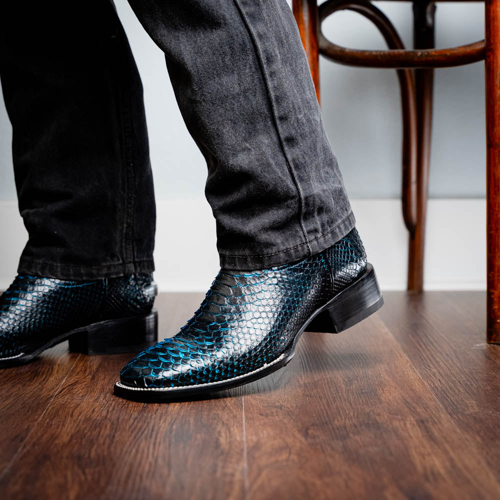 Marco Di Milano Missouri Python Square Toe Cowboy Boot Black / Blue