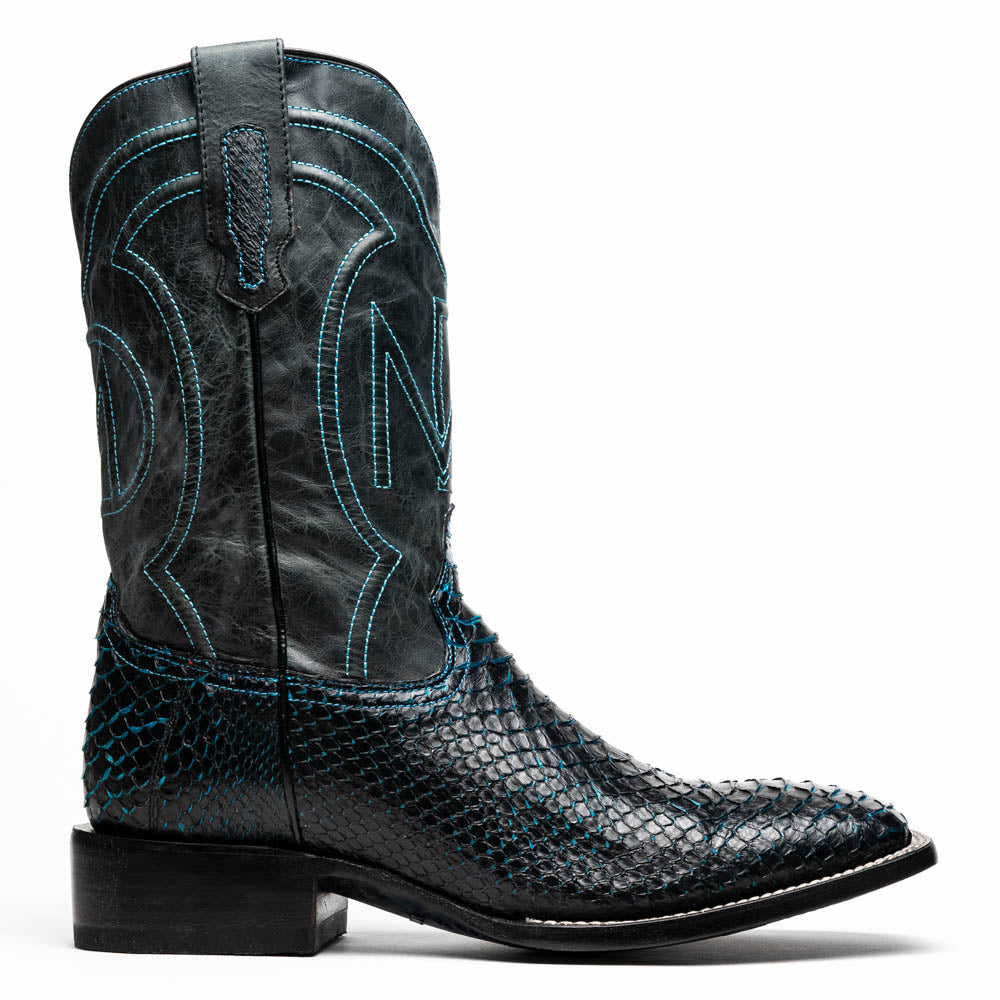 Marco Di Milano Missouri Python Square Toe Cowboy Boot Black / Blue