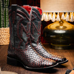 Marco Di Milano Missouri Python Square Toe Cowboy Boot Black Cherry