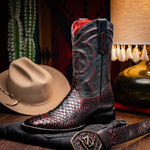 Marco Di Milano Missouri Python Square Toe Cowboy Boot Black Cherry