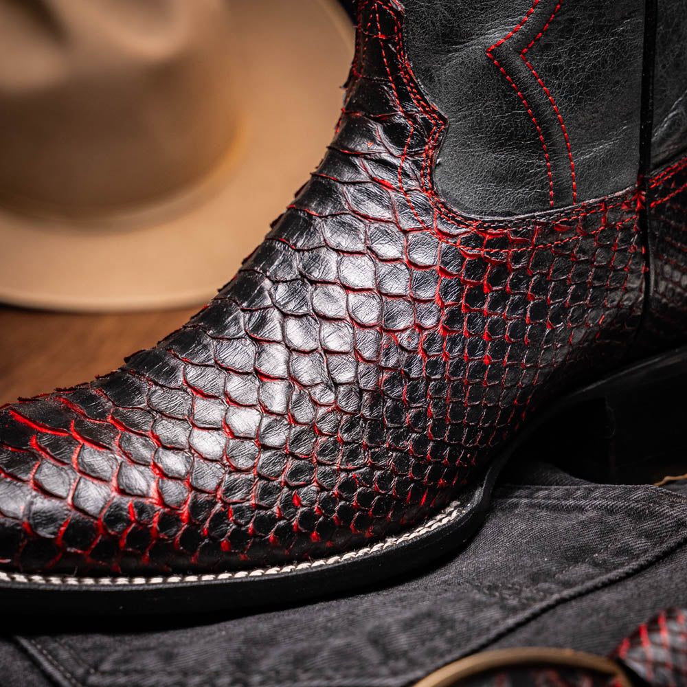 Marco Di Milano Missouri Python Square Toe Cowboy Boot Black Cherry
