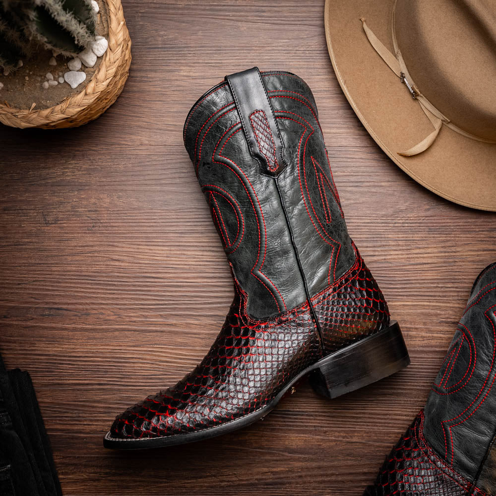 Marco Di Milano Missouri Python Square Toe Cowboy Boot Black Cherry