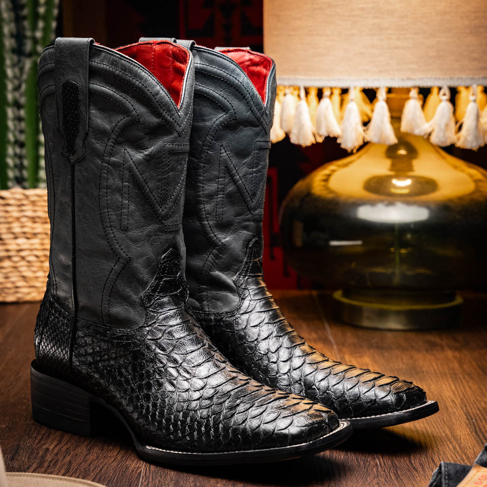 Marco Di Milano Missouri Python Square Toe Cowboy Boot Black