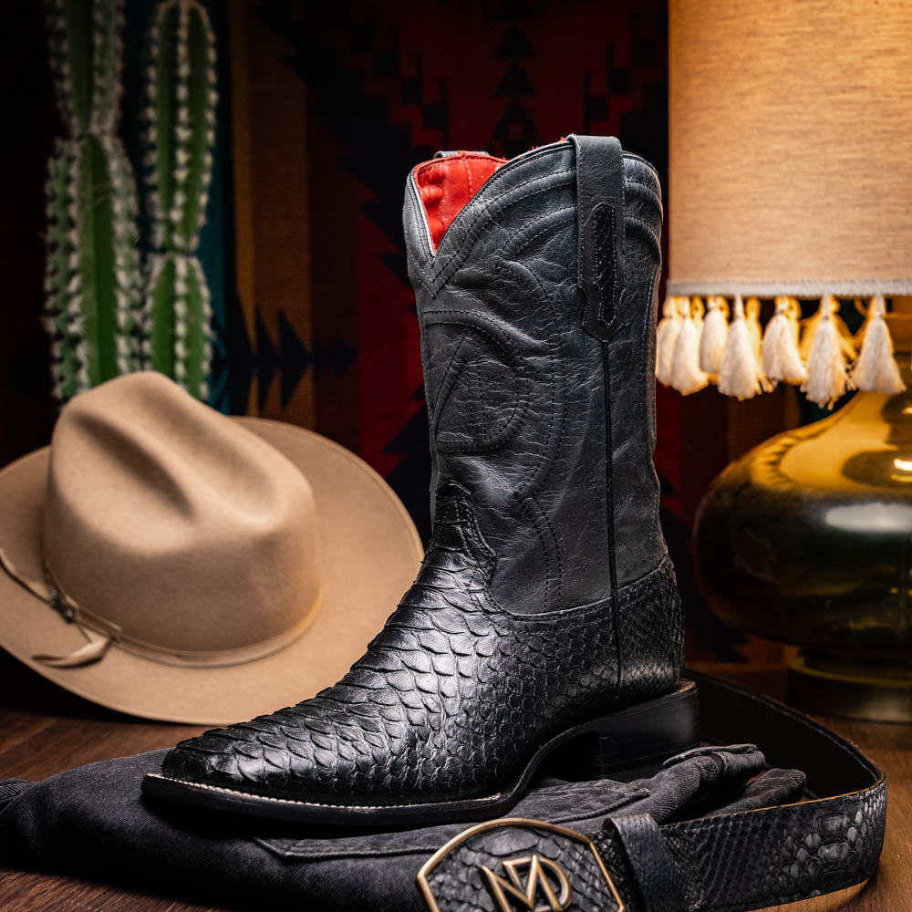 Marco Di Milano Missouri Python Square Toe Cowboy Boot Black
