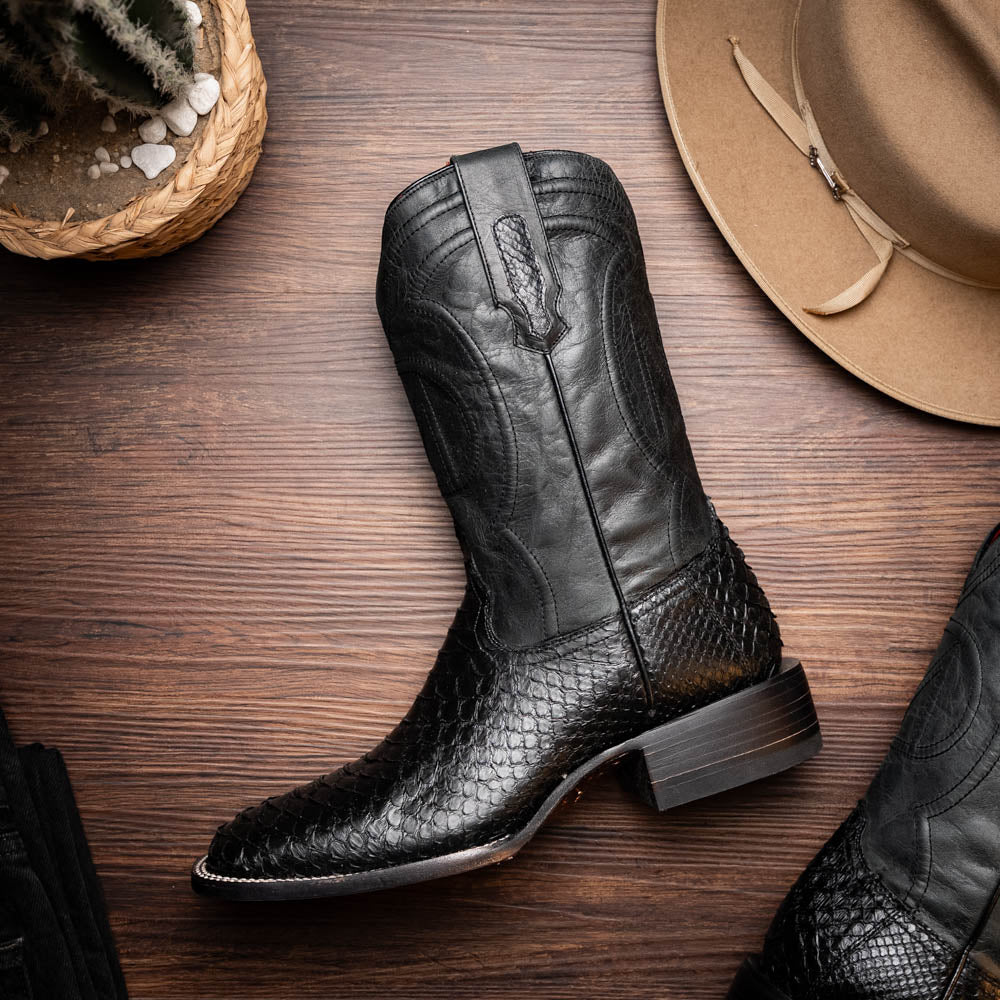 Marco Di Milano Missouri Python Square Toe Cowboy Boot Black