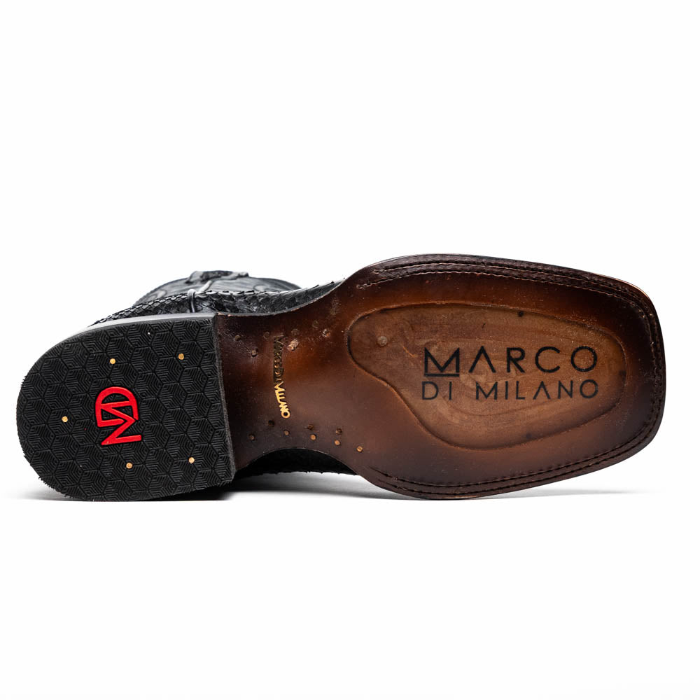 Marco Di Milano Missouri Python Square Toe Cowboy Boot Black
