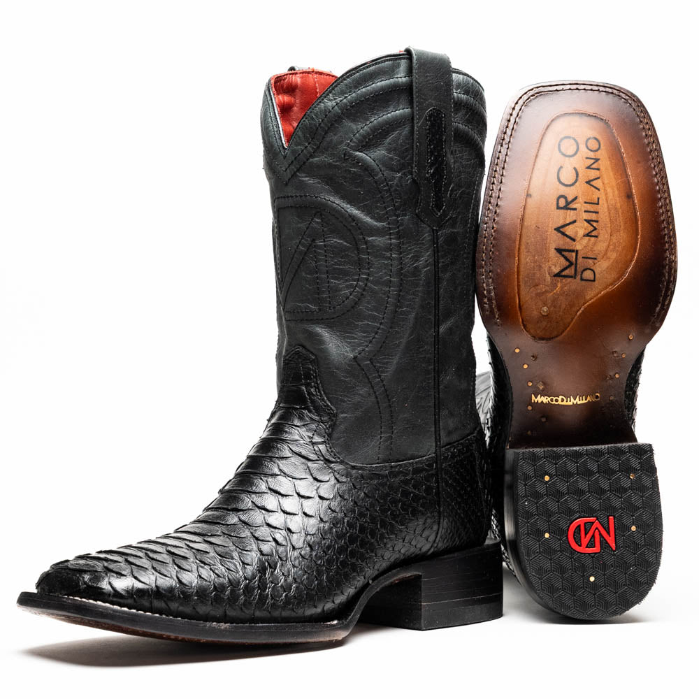 Marco Di Milano Missouri Python Square Toe Cowboy Boot Black
