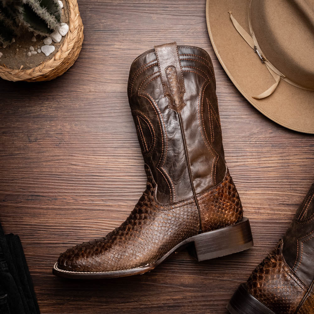 Marco Di Milano Missouri Python Square Toe Cowboy Boot Brown