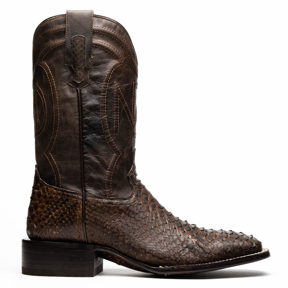 Marco Di Milano Missouri Python Square Toe Cowboy Boot Brown