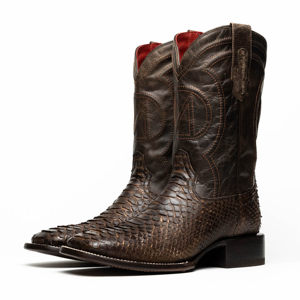 Marco Di Milano Missouri Python Square Toe Cowboy Boot Brown