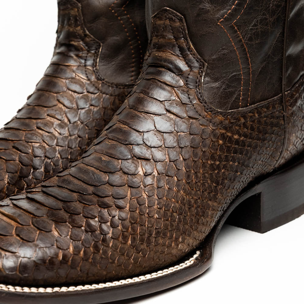 Marco Di Milano Missouri Python Square Toe Cowboy Boot Brown