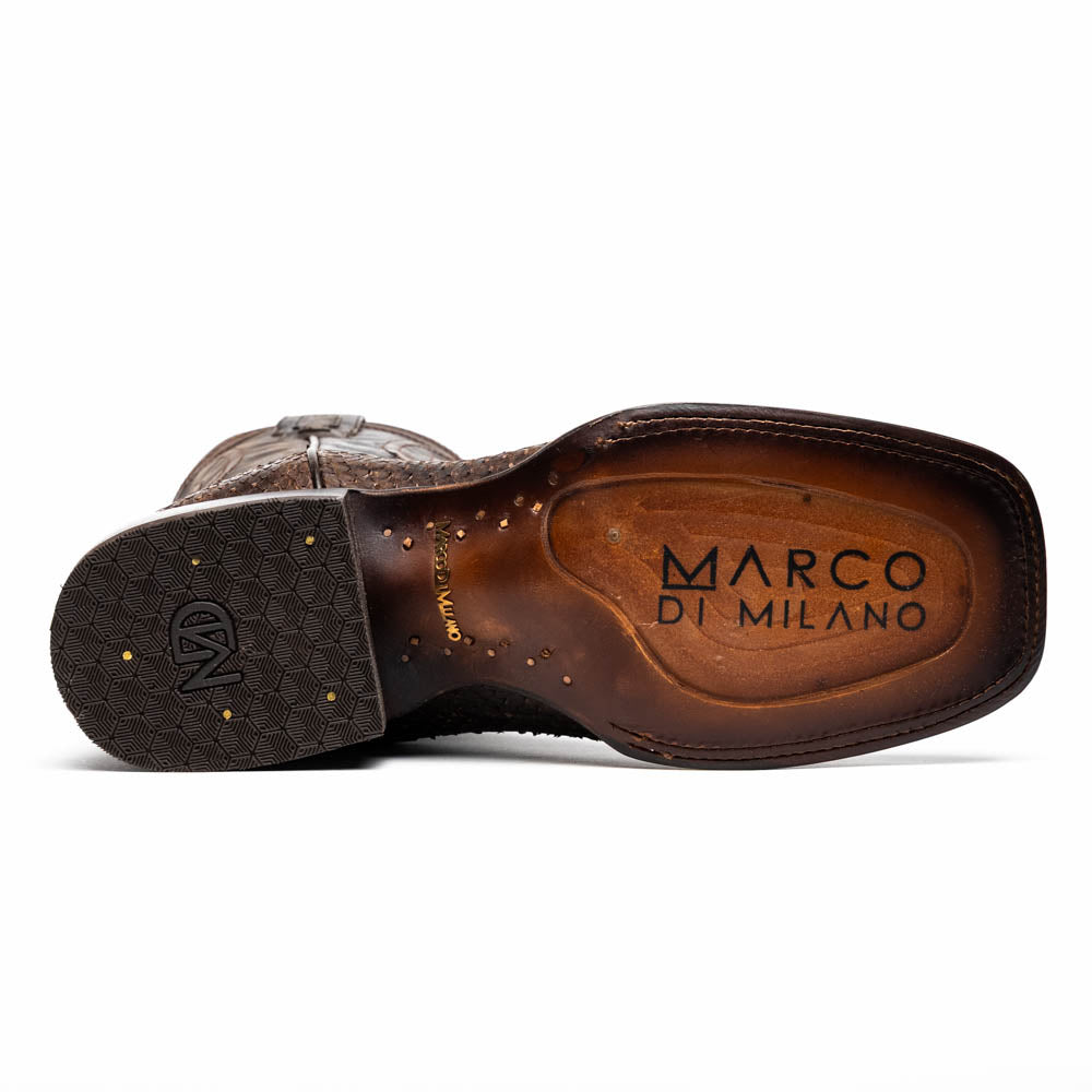 Marco Di Milano Missouri Python Square Toe Cowboy Boot Brown