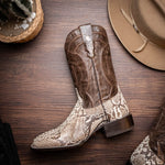 Marco Di Milano Missouri Python Square Toe Cowboy Boot Natural