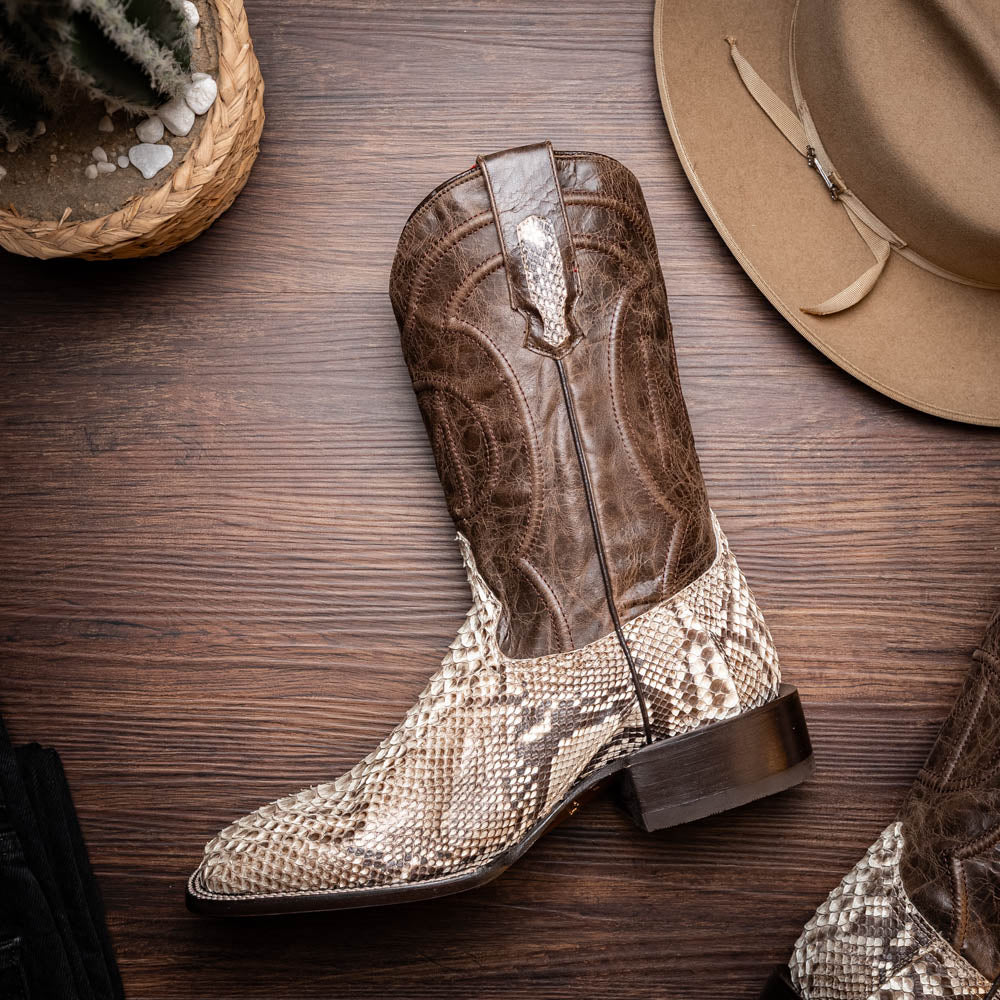Marco Di Milano Missouri Python Square Toe Cowboy Boot Natural
