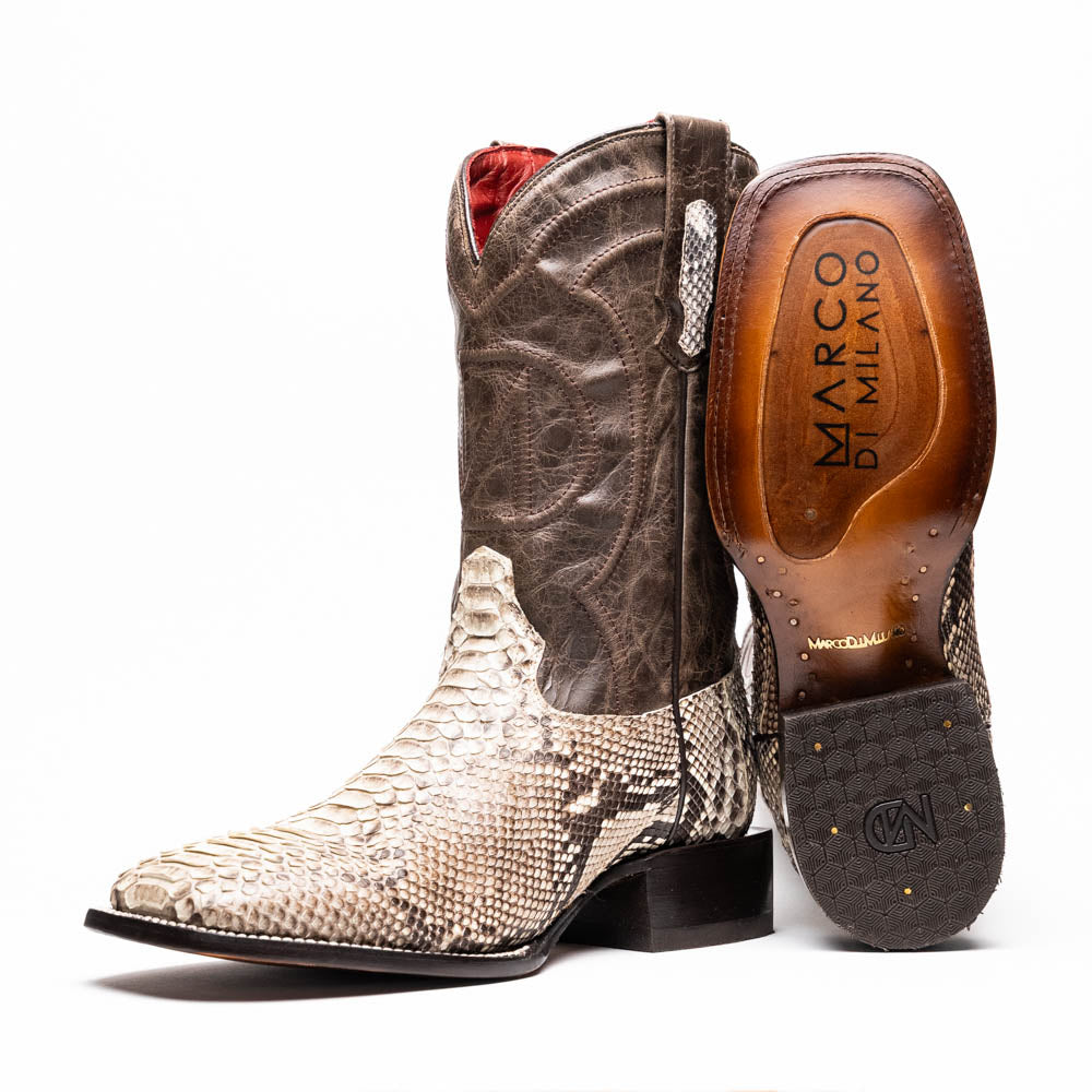 Marco Di Milano Missouri Python Square Toe Cowboy Boot Natural