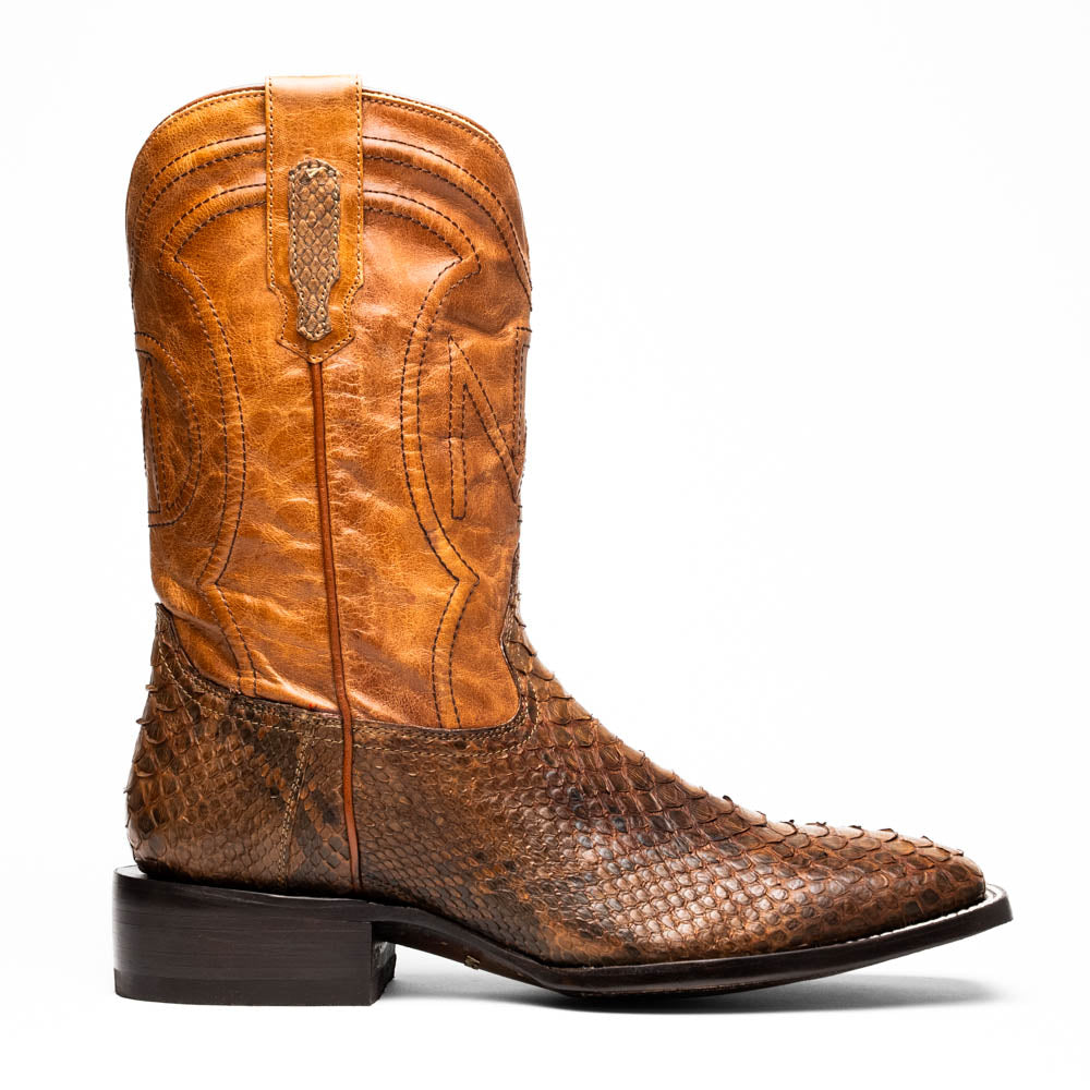 Marco Di Milano Missouri Python Square Toe Cowboy Boot Cognac