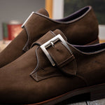 Zelli Hebilla Italian Suede Monk Strap Dark Brown (56-110-DBR)