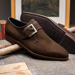 Zelli Hebilla Italian Suede Monk Strap Dark Brown (56-110-DBR)