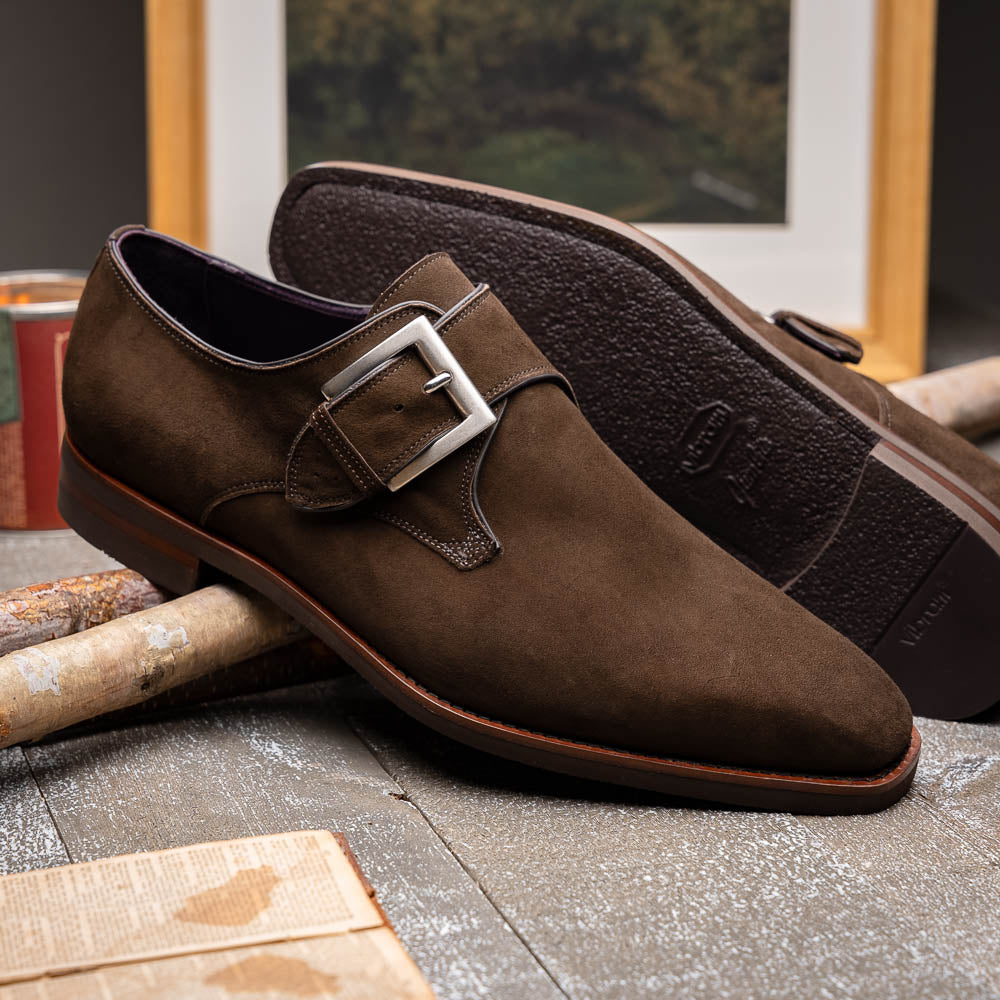 Zelli Hebilla Italian Suede Monk Strap Dark Brown (56-110-DBR)