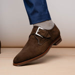 Zelli Hebilla Italian Suede Monk Strap Dark Brown (56-110-DBR)