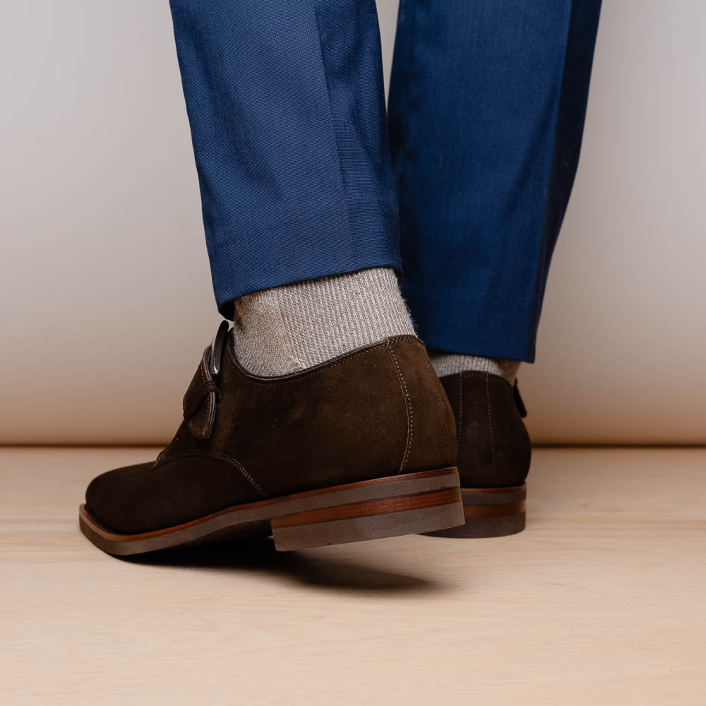 Zelli Hebilla Italian Suede Monk Strap Dark Brown (56-110-DBR)