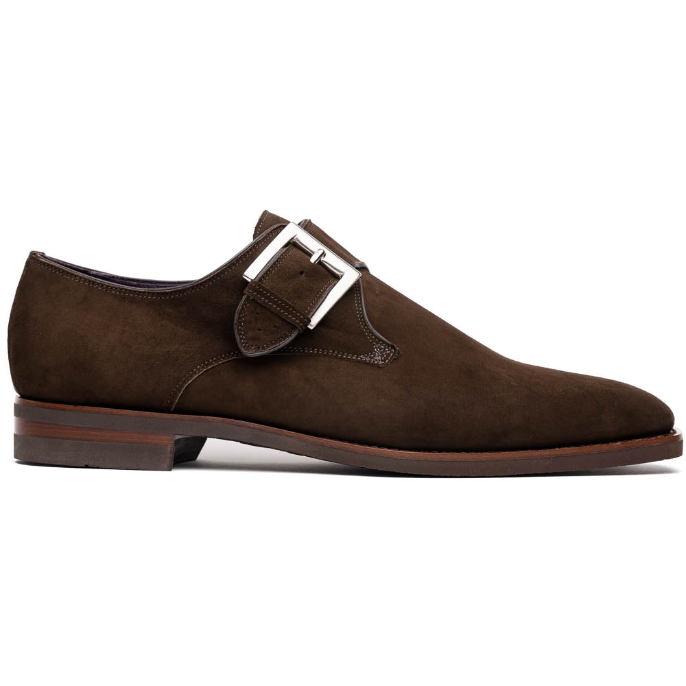 Zelli Hebilla Italian Suede Monk Strap Dark Brown