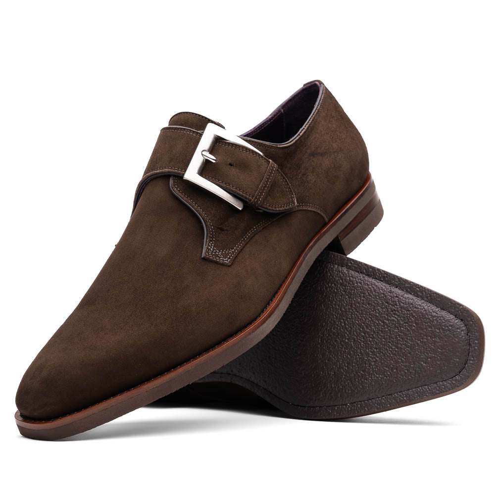 Zelli Hebilla Italian Suede Monk Strap Dark Brown (56-110-DBR)