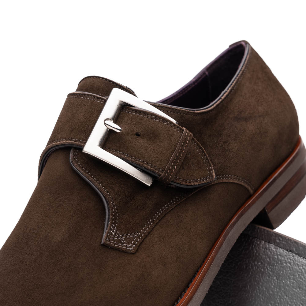 Zelli Hebilla Italian Suede Monk Strap Dark Brown (56-110-DBR)