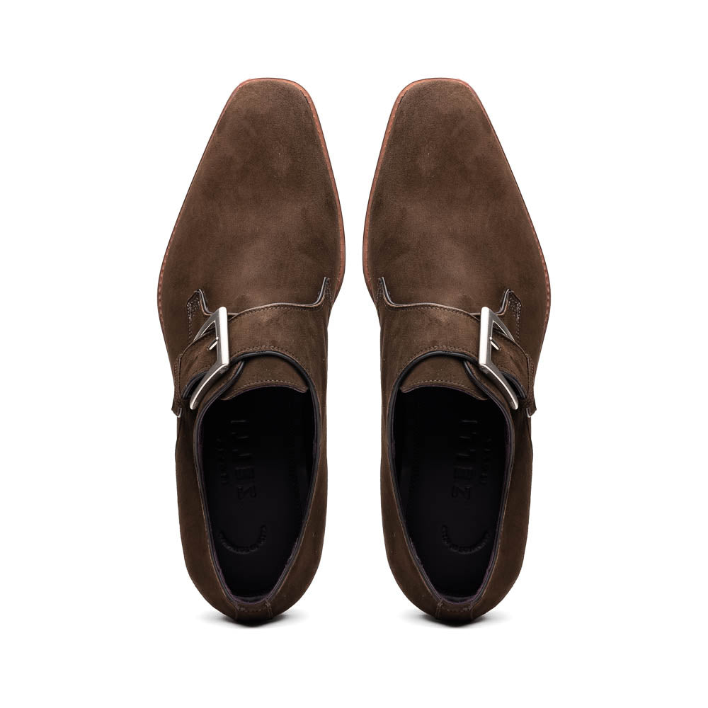 Zelli Hebilla Italian Suede Monk Strap Dark Brown (56-110-DBR)
