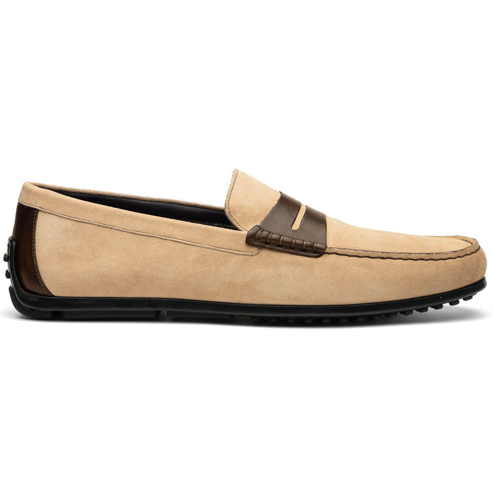 Zelli Monza Suede & Calfskin Driving Loafers Bone / Chestnut