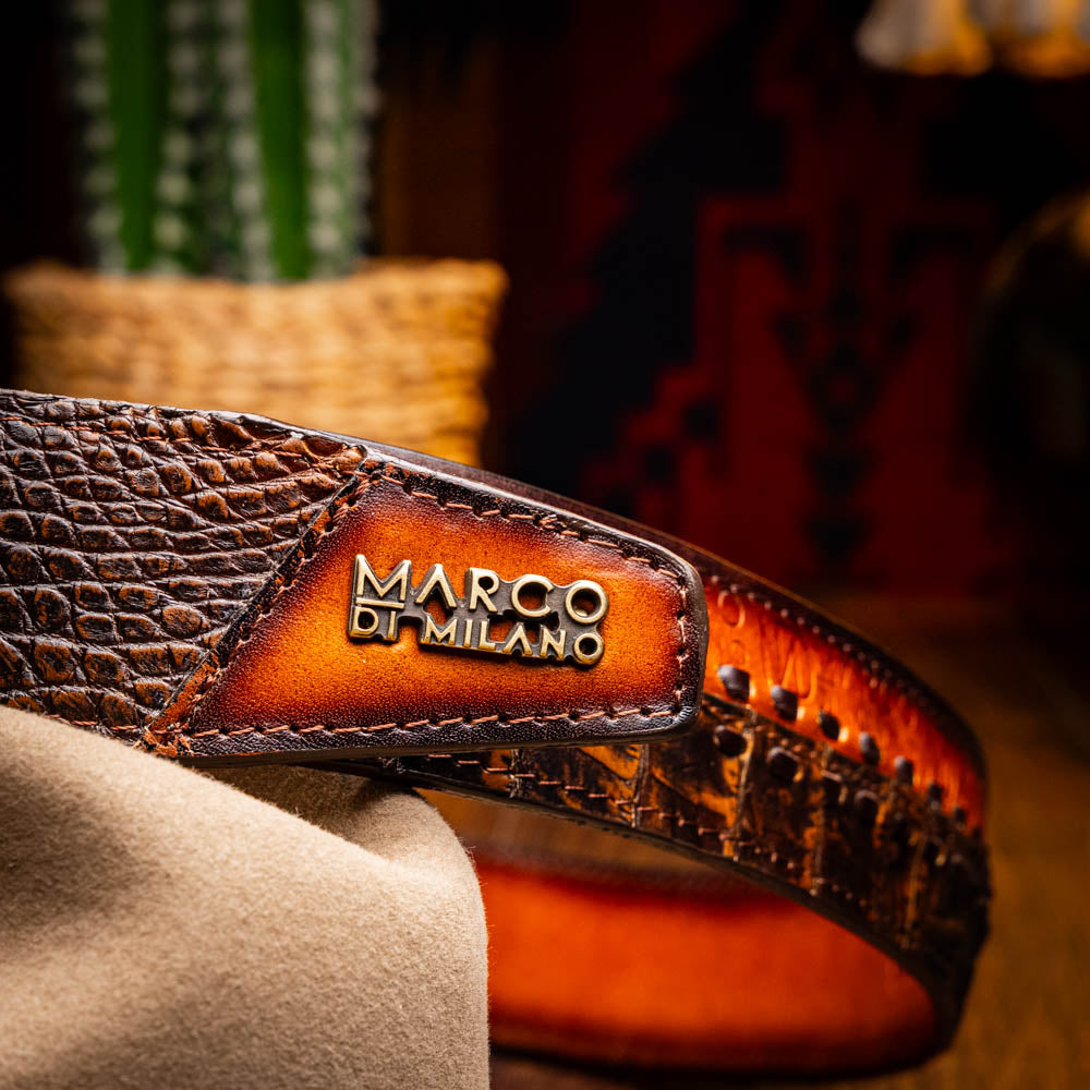 Marco Di Milano Montana Caiman Crocodile & Calfskin Belt Aged Brown
