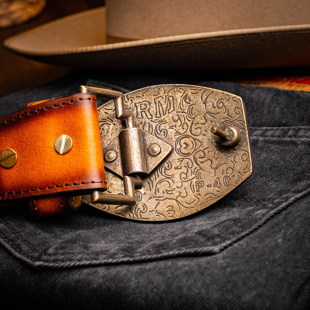 Marco Di Milano Montana Caiman Crocodile & Calfskin Belt Aged Brown