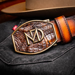 Marco Di Milano Montana Caiman Crocodile & Calfskin Belt Aged Brown
