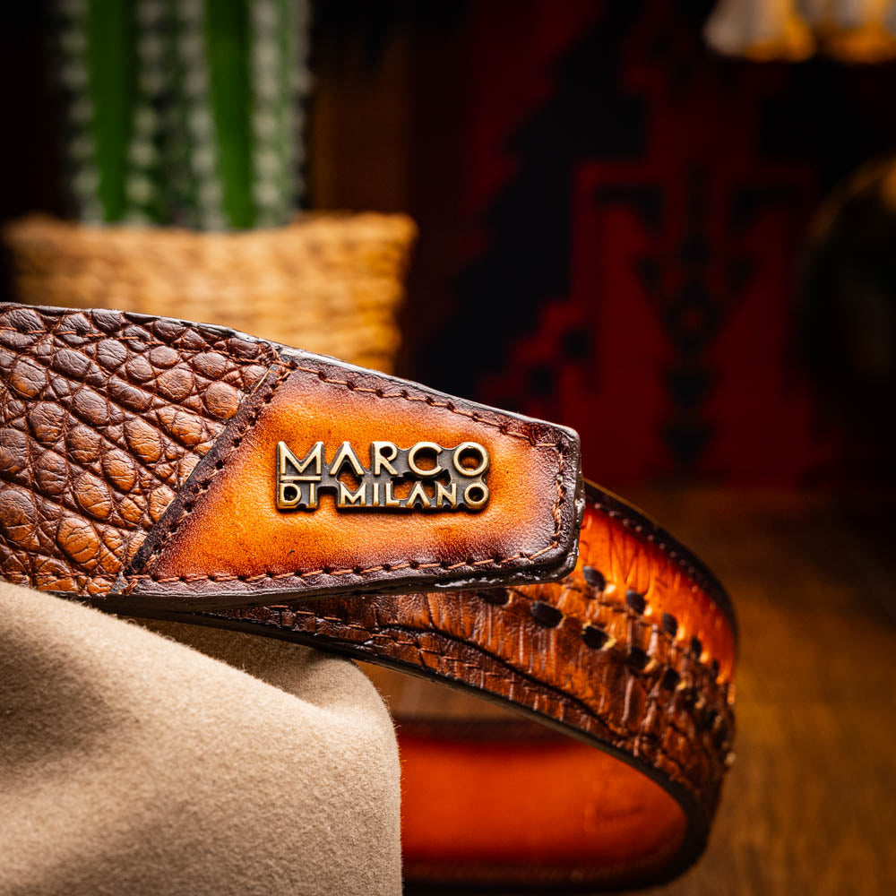 Marco Di Milano Montana Caiman Crocodile & Calfskin Belt Aged Maple