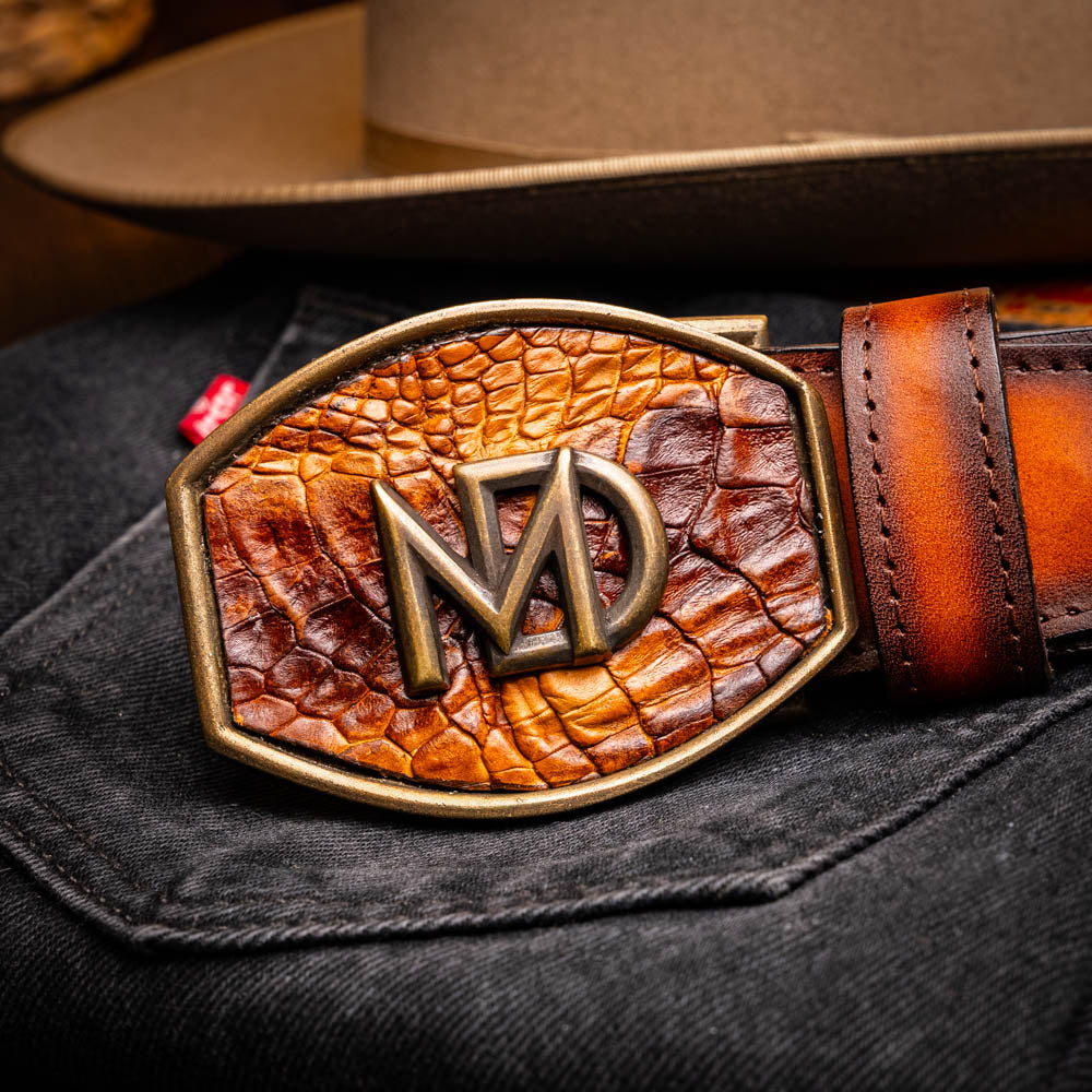 Marco Di Milano Montana Caiman Crocodile & Calfskin Belt Aged Maple